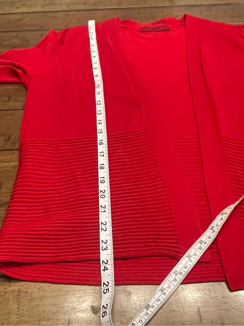 Open-Front Red Ribbed Hem Cardigan Sweater - Picture 7 of 8